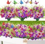 Yastouay 12 Bundles Artificial Flowers For Outdoors, Uv Resistant Outdoor Flowers No Fade Faux Outdoor Flowers Plants For Garden Porch Window Box Pot Planters Decor (Fuchsia+Rose Red)