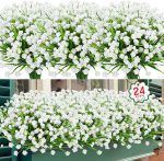 24 Bundles Artificial Flowers For Outdoor Decoration Uv Resistant Plastic Plants Faux Boston Fern Artificial Greenery For Summer Indoor Outdoor Garden Patio Window Box Kitchen Home Decor