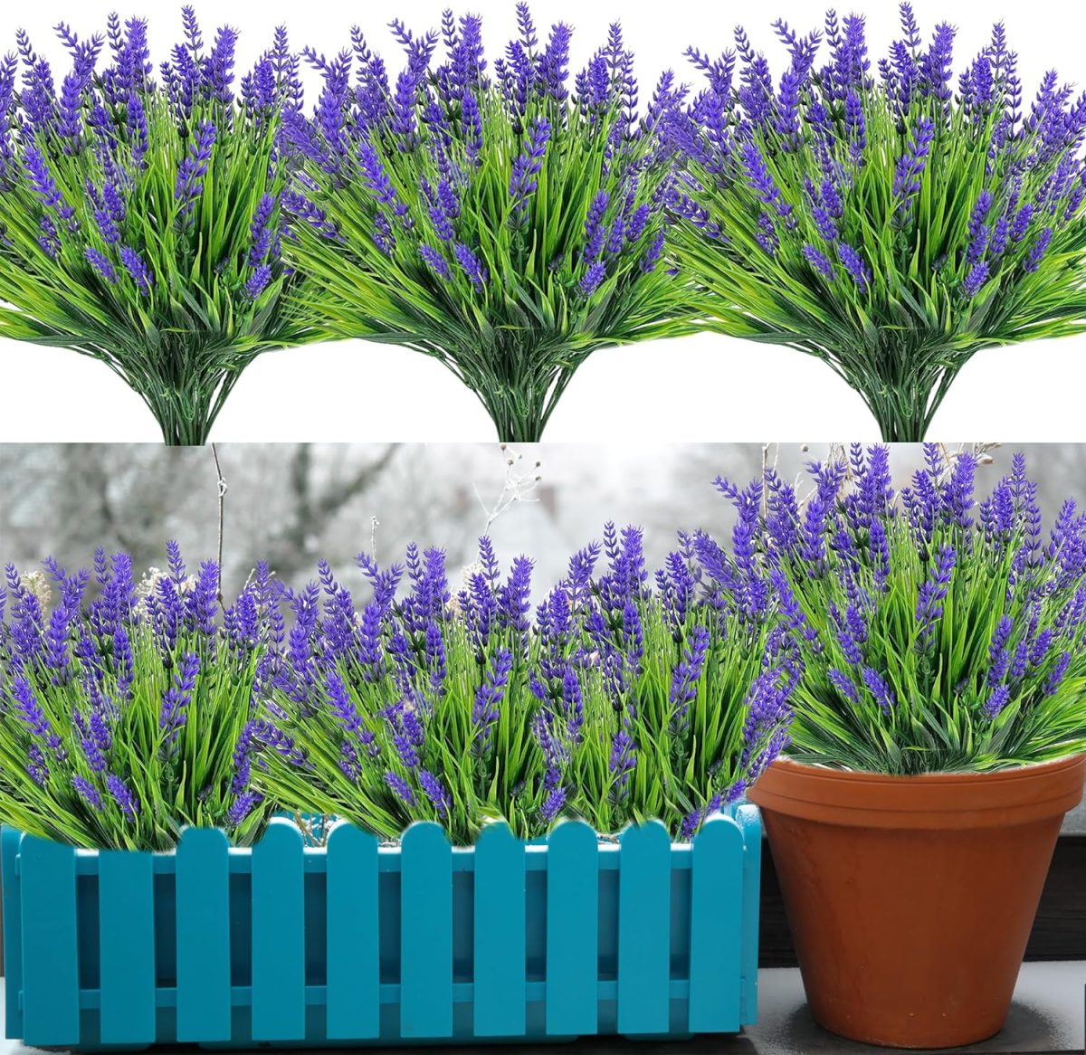 12 Bundles Artificial Plants Outdoor Monkey Grass With Flowers Faux Greenery Shrubs For Garden Patio Porch Window Box Home Indoor Farmhouse Hanging Planter Décor (Purple)