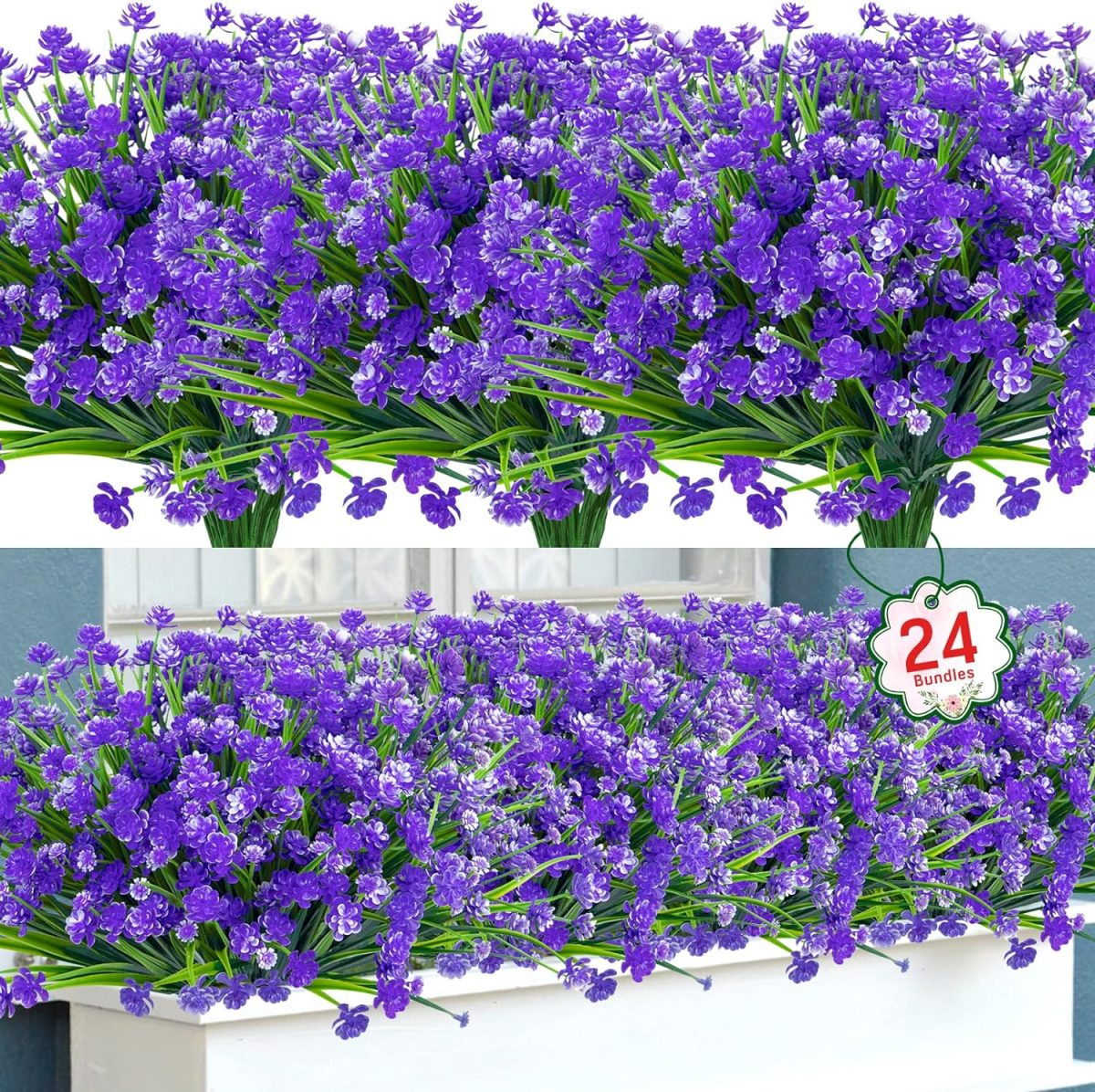 24 Bundles Artificial Flowers For Outdoor Decoration Uv Resistant Plastic Plants Faux Boston Fern Artificial Greenery For Summer Indoor Outdoor Garden Patio Window Box Kitchen Home Decor