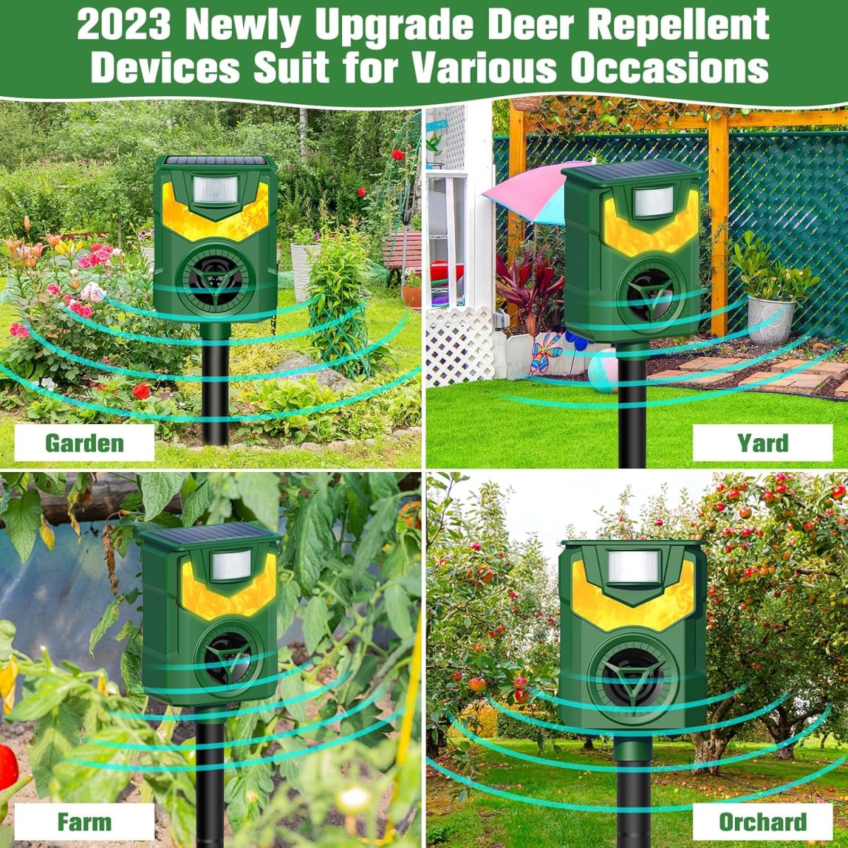 Ultrasonic Animal Repeller,2024 Cat Deterrent Outdoor,Deer Repellent Devices Flame Light Ultrasonic Pest Repellent With Motion Sensor,Repel Dogs Bird Skunk Rabbit Squirrels Deer Raccoon