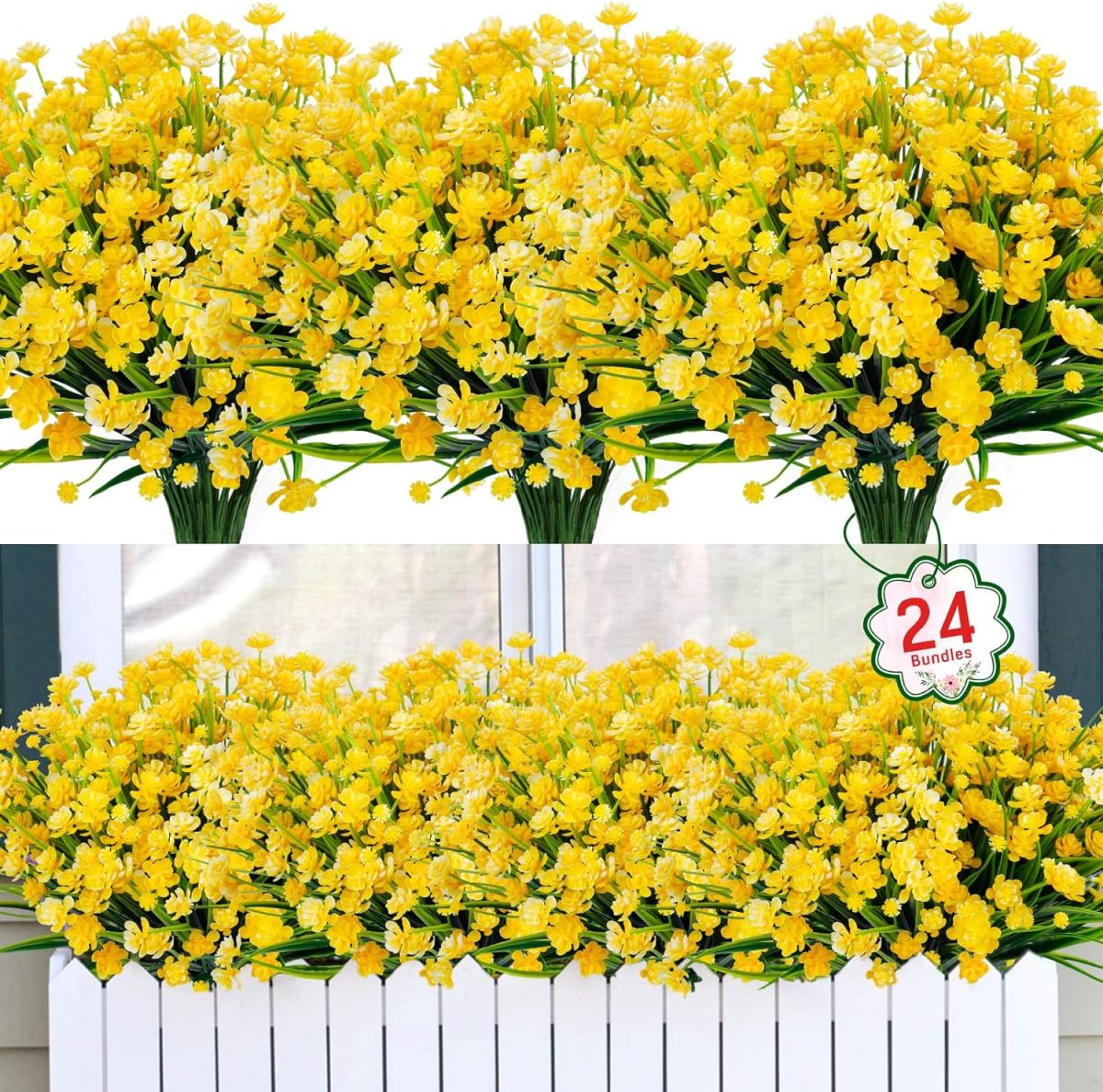 24 Bundles Artificial Flowers For Outdoor Decoration Uv Resistant Plastic Plants Faux Boston Fern Artificial Greenery For Summer Indoor Outdoor Garden Patio Window Box Kitchen Home Decor