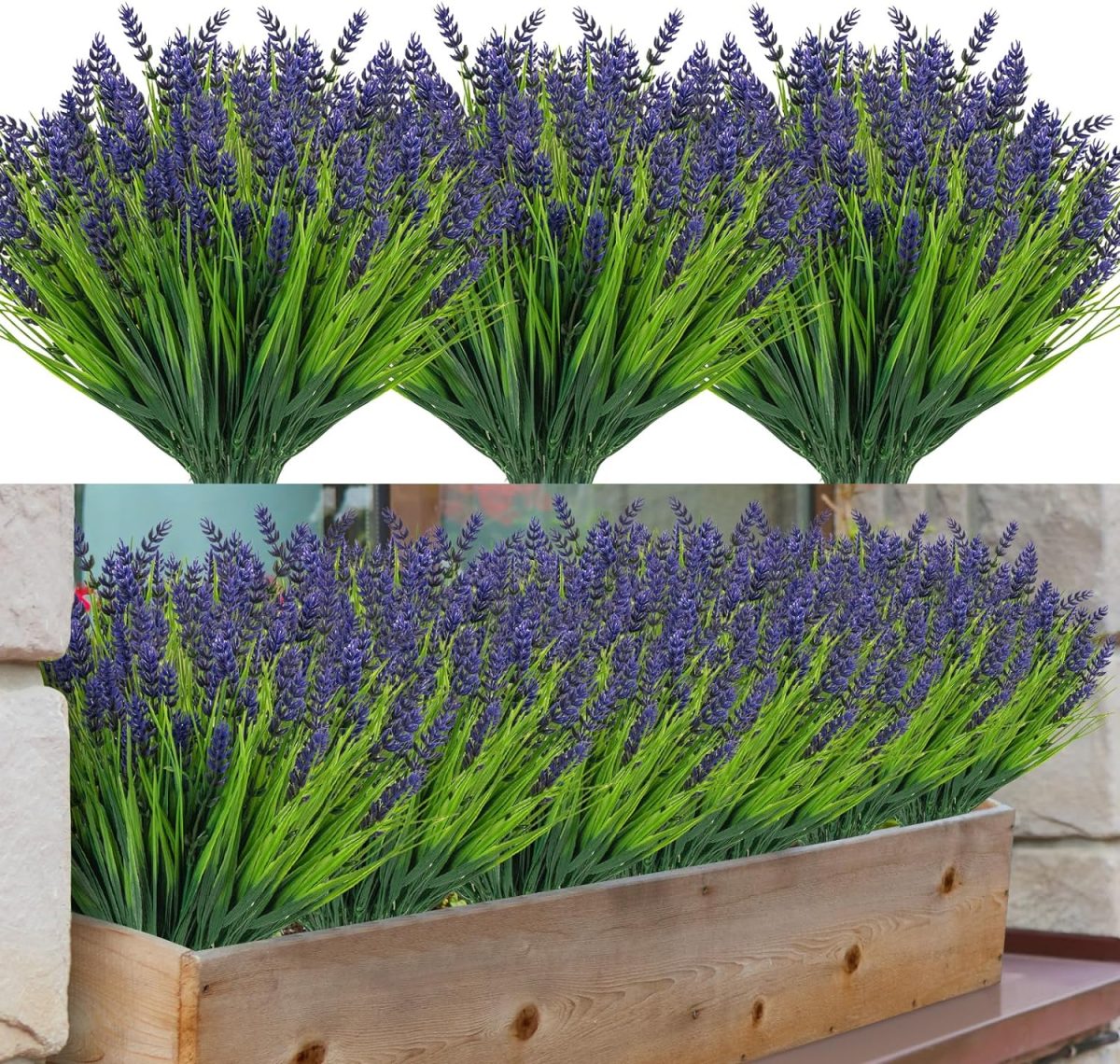 Zeostaro 12 Bundles Artificial Plants Outdoor Grass With Lavender Flowers Faux Uv Resistant Greenery Garden Patio Porch Window Box Farmhouse Hanging Decorating(Red)