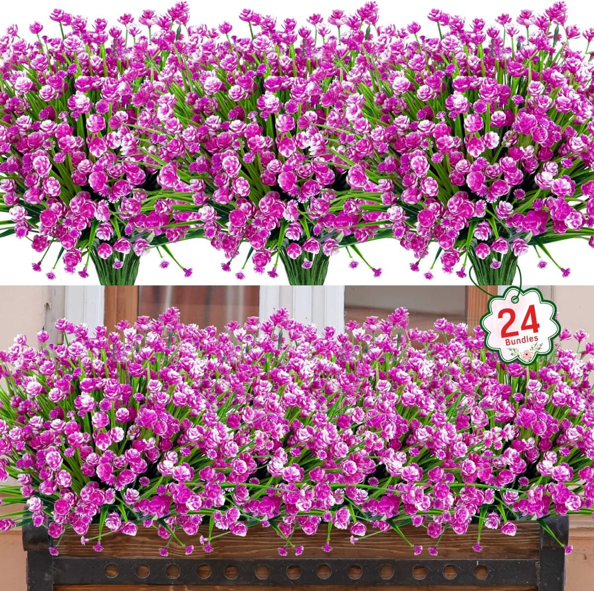 24 Bundles Artificial Flowers For Outdoor Decoration Uv Resistant Plastic Plants Faux Boston Fern Artificial Greenery For Summer Indoor Outdoor Garden Patio Window Box Kitchen Home Decor