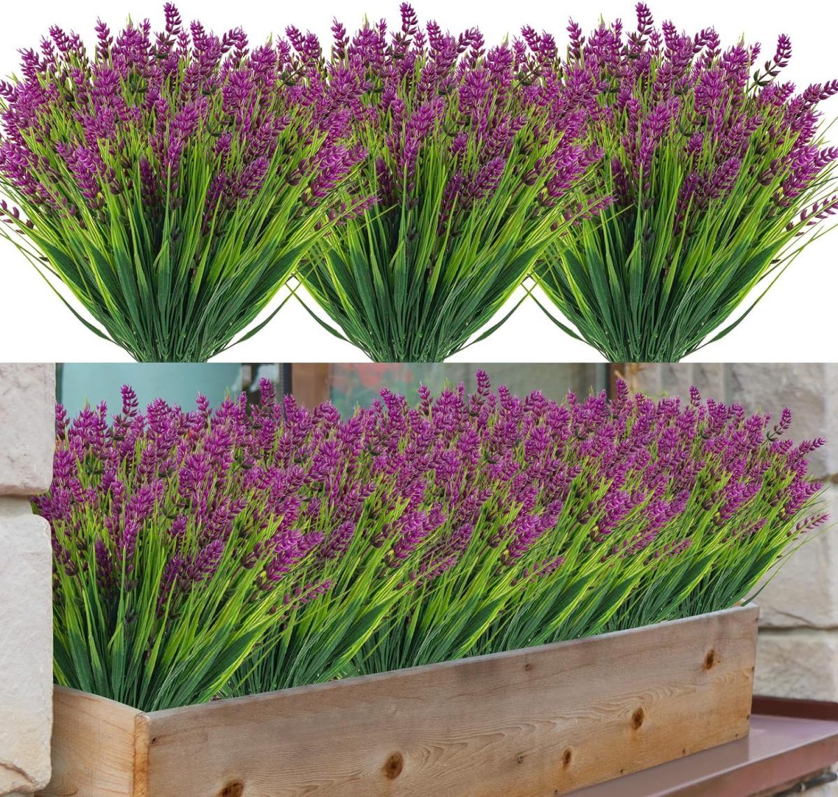 Zeostaro 12 Bundles Artificial Plants Outdoor Grass With Lavender Flowers Faux Uv Resistant Greenery Garden Patio Porch Window Box Farmhouse Hanging Decorating(Red)