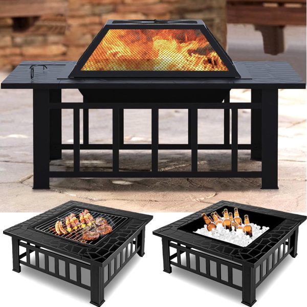 3 In 1 Wood Burning Outdoor Fire Pit - Patio Wood Fireplace